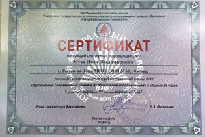 Сертификат участника проектной смены ЮФУ \