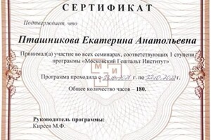Пташникова Екатерина Анатольевна — Диплом / сертификат №2