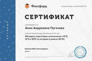 Пугачева Анна Андреевна — Диплом / сертификат №2