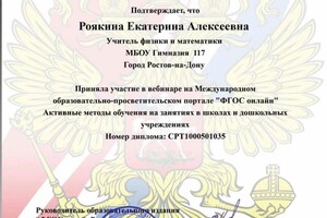 Роякина Екатерина Алексеевна — Диплом / сертификат №3