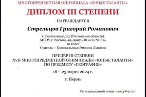 Стрельцов Григорий Романович — Диплом / сертификат №3