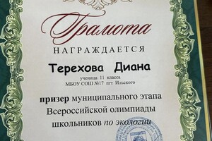 Диплом / сертификат №5 — Терехова Диана Андреевна