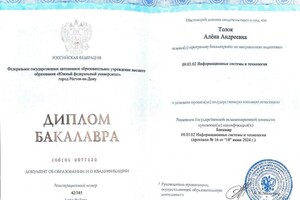 Толок Алёна Андреевна — Диплом / сертификат №1