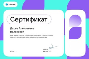 Диплом / сертификат №1 — Волохова Дарья Алексеевна