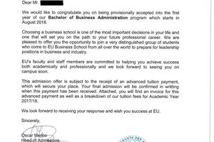 Ткаченко Виктория Сергеевна — Письмо о зачислении ученика в испанский вуз — Портфолио №3