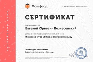 Диплом / сертификат №2 — Вознесенский Евгений Юрьевич