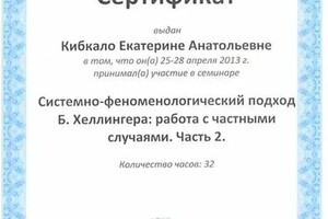 Диплом / сертификат №21 — Кибкало Екатерина Анатольевна