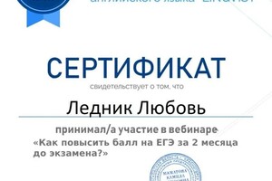 Диплом / сертификат №59 — Ледник Любовь Игоревна