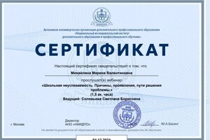 Диплом / сертификат №13 — Михайлина Марина Валентиновна