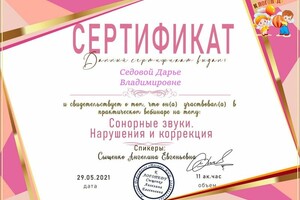 Диплом / сертификат №2 — Седова Дарья Владимировна