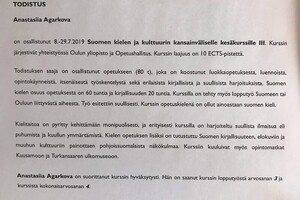 Участник летних курсов в университете Оулу 2019г. — Агаркова Анастасия Валерьевна