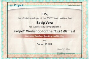 Сертификат от ETS на право преподавать курс подготовки к TOEFL — Батиг Вера Алексеевна