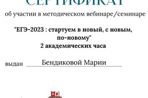 Диплом / сертификат №28 — Бендикова Мария Александровна