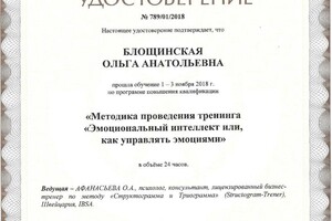 Диплом / сертификат №1 — Блощинская Ольга Анатольевна