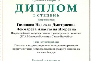 Диплом / сертификат №1 — Чекмарева Анастасия Игоревна