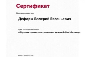 Сертификат об участии в вебинаре — Дефорж Валерий Евгеньевич