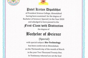 B.Sc. Biotechnology Degree — Dipakbhai Patel Kirtan