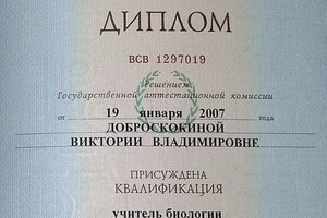 Диплом ЛГУ им. А.С. Пушкина (2007 г.) — Доброскокина Виктория Владимировна