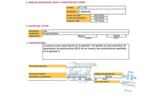 Сертификат о прохождении курса и аккредитации экзаменаторов DELE уровни А1-А2 — Дуартэ Эрэдиа Мария Анатольевна