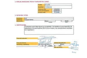 Сертификат о прохожедении курса и аккредитации экзаменаторов DELE уровень С1-С2 — Дуартэ Эрэдиа Мария Анатольевна