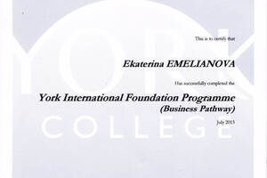 York College International Foundation Programme Diploma — Емельянова Екатерина Александровна