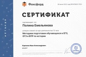 Диплом / сертификат №5 — Емельянова Полина Олеговна