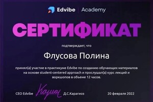 Диплом / сертификат №3 — Флусова Полина Александровна