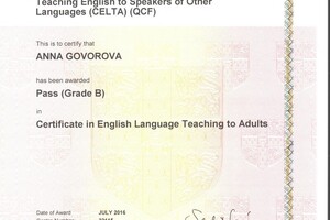 Cambridge Level 5 Certificate in Teaching English to Speakers of Other Languages; Cambridge Regional College,... — Говорова Анна Андреевна