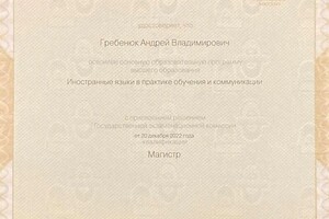 Диплом / сертификат №3 — Гребенюк Андрей Владимирович