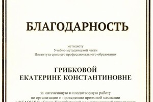 Диплом / сертификат №3 — Грибкова Екатерина Константиновна