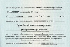 Диплом о профессиональной переподготовке по программе Преподавание по ООП бакалавриата, специалитета, магистратуры и... — Измайлов Максим Кириллович