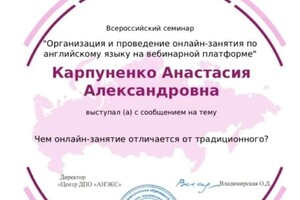 Диплом / сертификат №8 — Карпуненко Анастасия Александровна