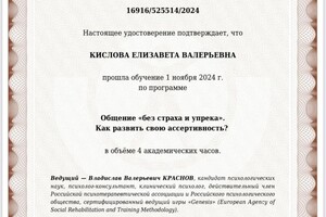 Диплом / сертификат №25 — Кислова Елизавета Валерьевна