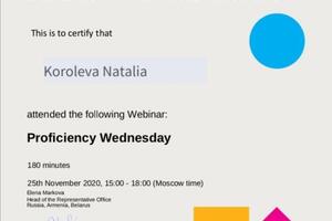 Proficiency Wednesday Webinar by Cambridge Assessment, 2020 — Королева Наталья Алексеевна