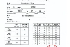 Сертификат уровня HSK 5 (китайский язык) — Короткова Николь Витальевна