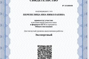 Диплом / сертификат №6 — Перепелица Яна Николаевна