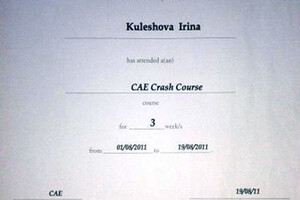 Сертификат CAE, 2011 год — Кулешова Ирина Владимировна