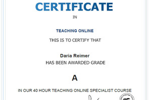 40-Hour Teaching English Online Certificate — Реймер Дарья Владимировна