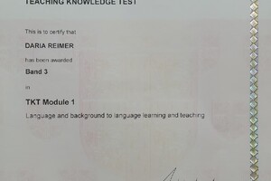 Сертификат ТKT (Teaching Knowledge Test), признанная квалификация Cambridge English для преподавателей английского языка — Реймер Дарья Владимировна