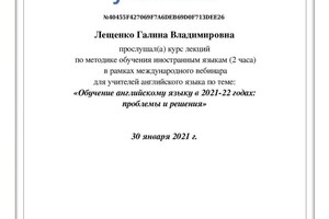 Диплом / сертификат №13 — Лещенко Галина Владимировна