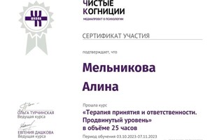 Диплом / сертификат №11 — Мельникова Алина Олеговна