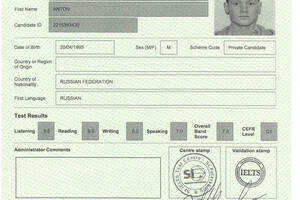 IELTS Certificate — Мешков Антон Александрович