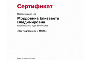 Сертификат участника вебинара — Мордовина Елизавета Владимировна