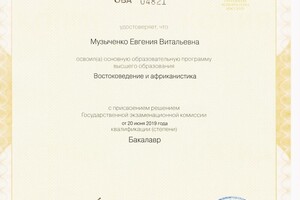 Диплом о высшем образовании — Музыченко Евгения Витальевна