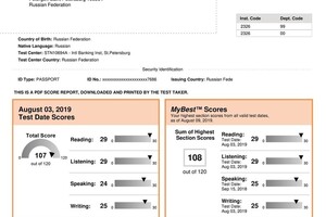 TOEFL Certificate — Музыченко Евгения Витальевна