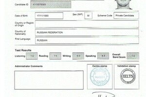 Диплом IELTS. 2014 год. Уровень знаний языка - C1 — Нестеров Сергей Игоревич