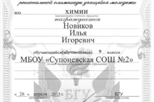 Диплом / сертификат №11 — Новиков Илья Игоревич