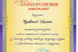 Участие в летнем пришкольном лагере в качестве вожатого — Пелевина Ксения Михайловна