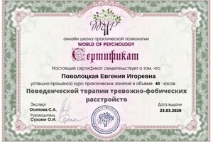 Диплом / сертификат №16 — Поволоцкая Евгения Игоревна