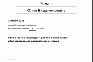 Современные подходы к работе дошкольной; образовательной организации с семьей — Роман Юлия Владимировна